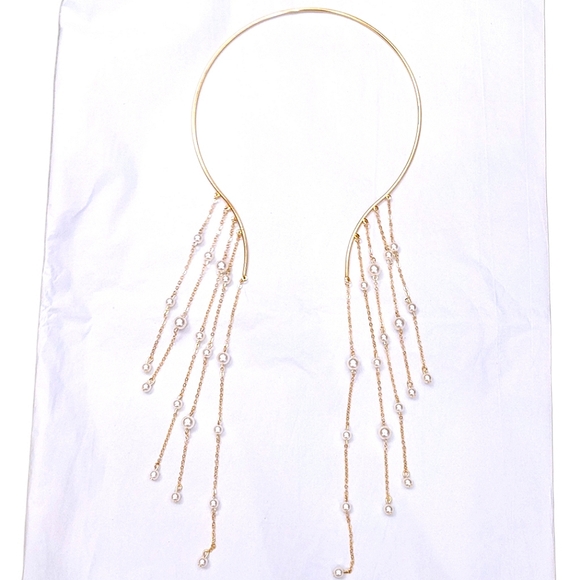 Dear Closet, Love Fifi Jewelry - DCLF Open Front Goldtone Faux Pearl Multi-strand Elegant Torque Necklace